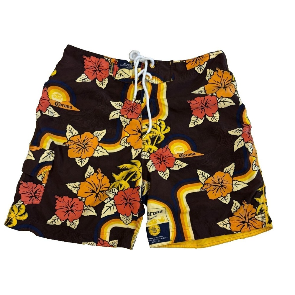 Corona Extra Mens Board Shorts Tropical Beer Swim Cargo Pocket Medium 36x7